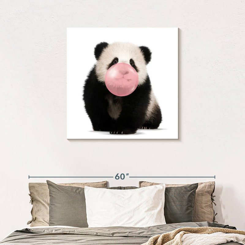 Impression sur toile Bubble Gum Baby Panda, H 36 po x l 36 po x P 1,25 po