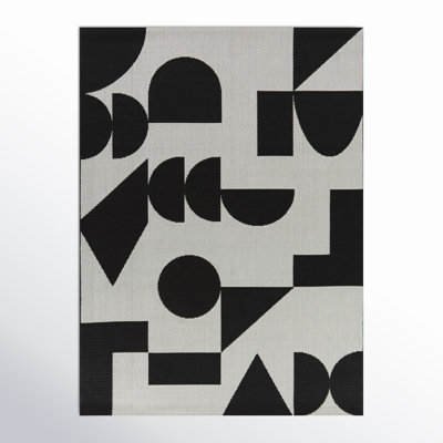 Vela Abstract Machine Woven Black Indoor/Outdoor Area Rug