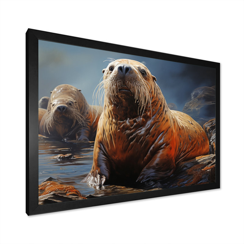 Morse du garde côtier III sur toile, Cadre simple noir, H 34 po x l 44 po x P 1,5 po