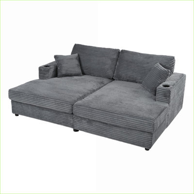 Canapés modulaires | Canapé-lit surdimensionné 86,5 "pour chambre à coucher avec porte-gobelet USB | gris anthracite | Velours côtelé