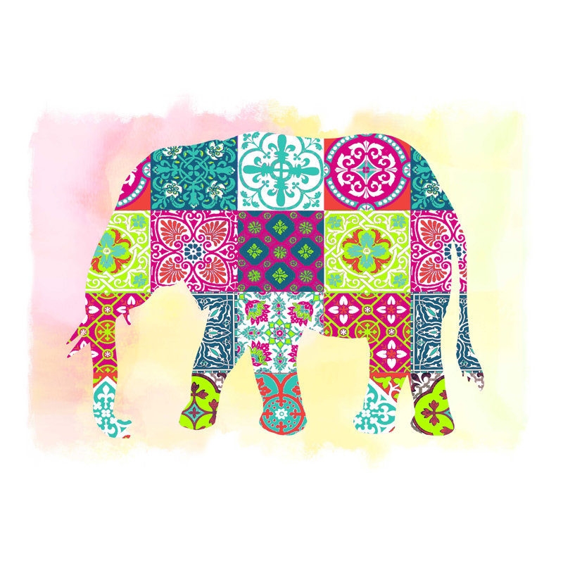 Aquarelle éléphant boho, H 12 po x l 16 po x P 1,25 po
