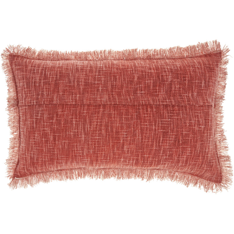 Rust Red Cotton Fringed Rectangular Lumbar Throw Pillow 14" x 24"
