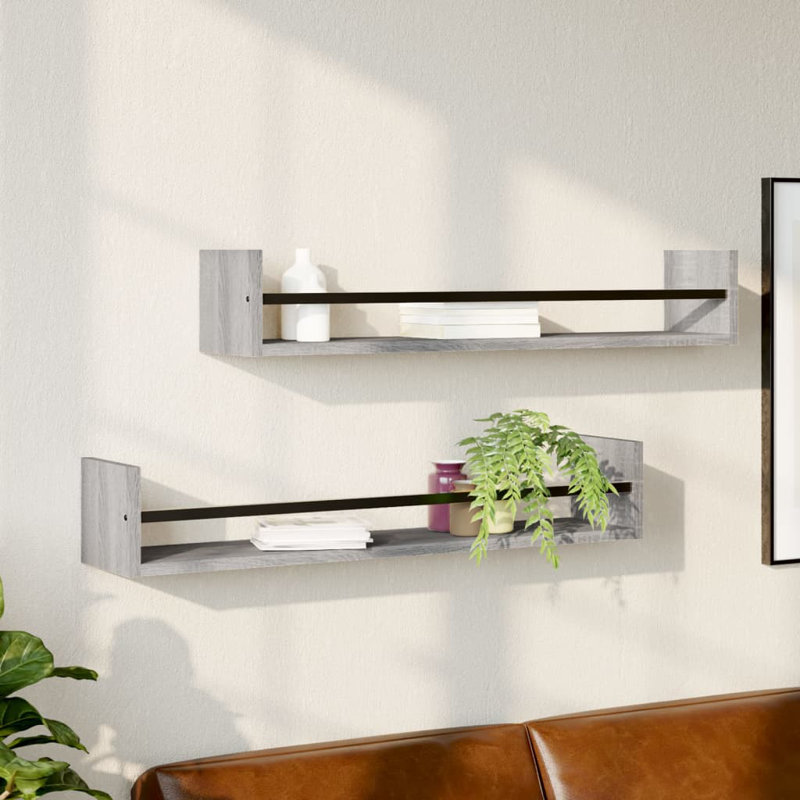 Adolina 2 Piece Floating Shelf, 14 cm H x 31.5 cm W x 16 cm D, Grey Sonoma