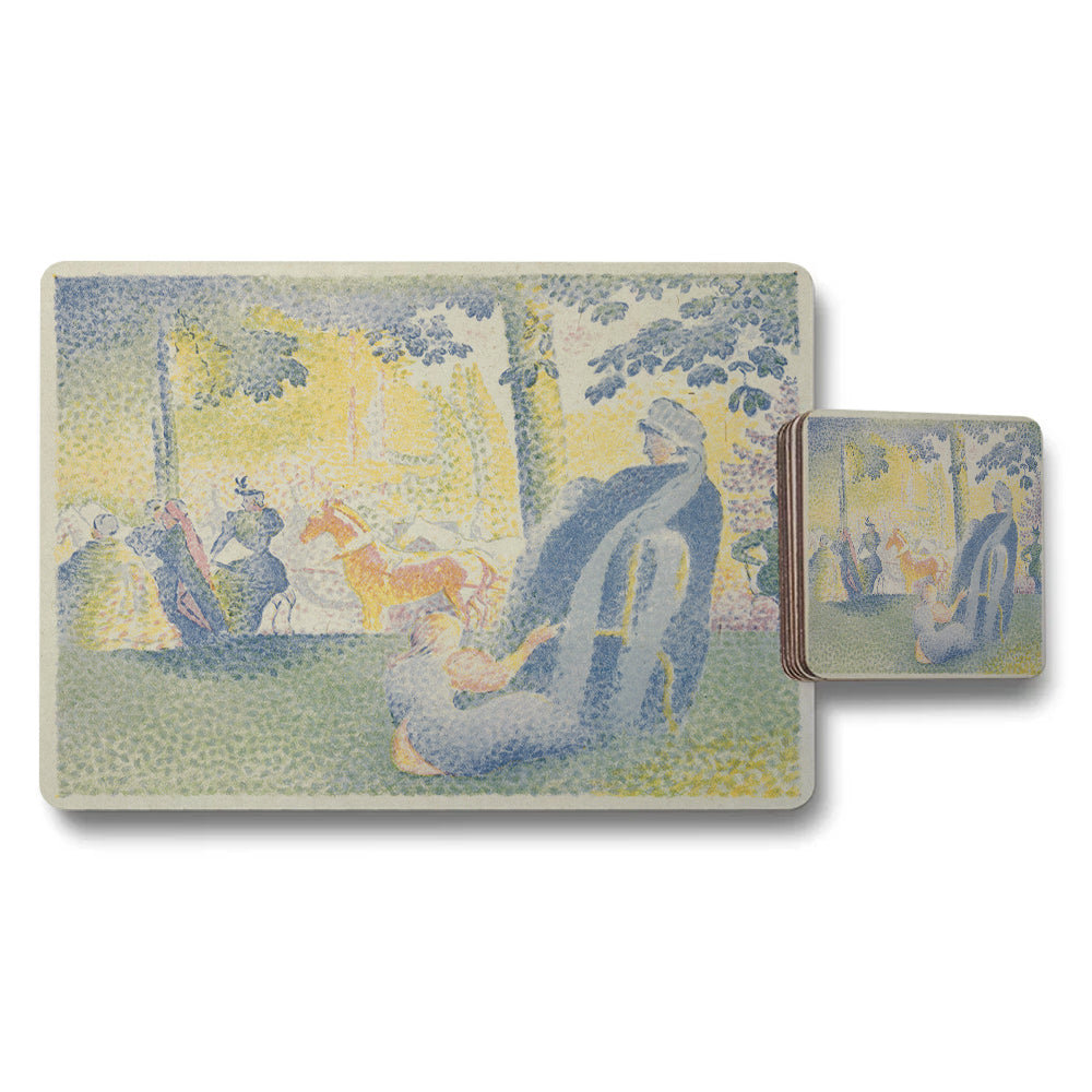 Placemat And Coaster Set Featuring Impressionist Park Scene Artwork