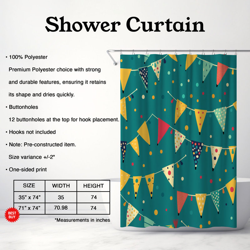 Festive Celebrations - Rideau de douche Premium, H 74 po x l 71 po