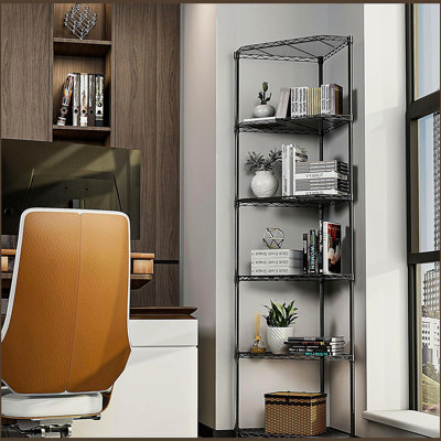 6 Tier Shelf Corner Wire Shelf Rack Pentagonal Shelves Adjustable Metal Heavy Duty Free Standing Corner Storage Display Chrome Rack for Bathroom, Living Room, Kitchen