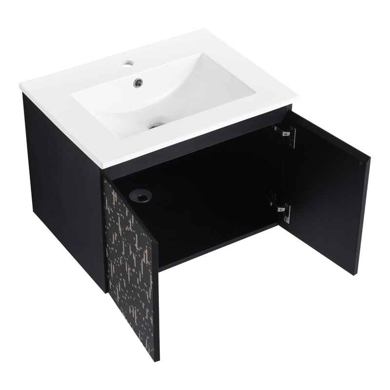 Meuble-lavabo de salle de bain - 24 po avec lavabo en céramique et armoire à fermeture douce en céramique noire