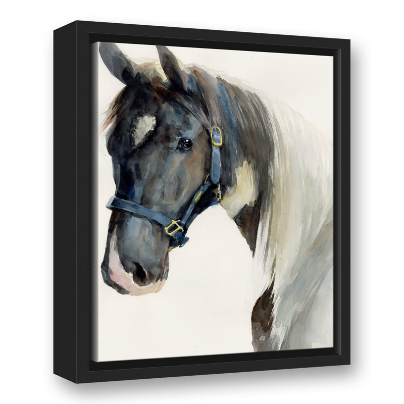Cheval peint sur toile, H 15,75 po x l 12,75 po x P 1,75 po, Cadre flottant noir