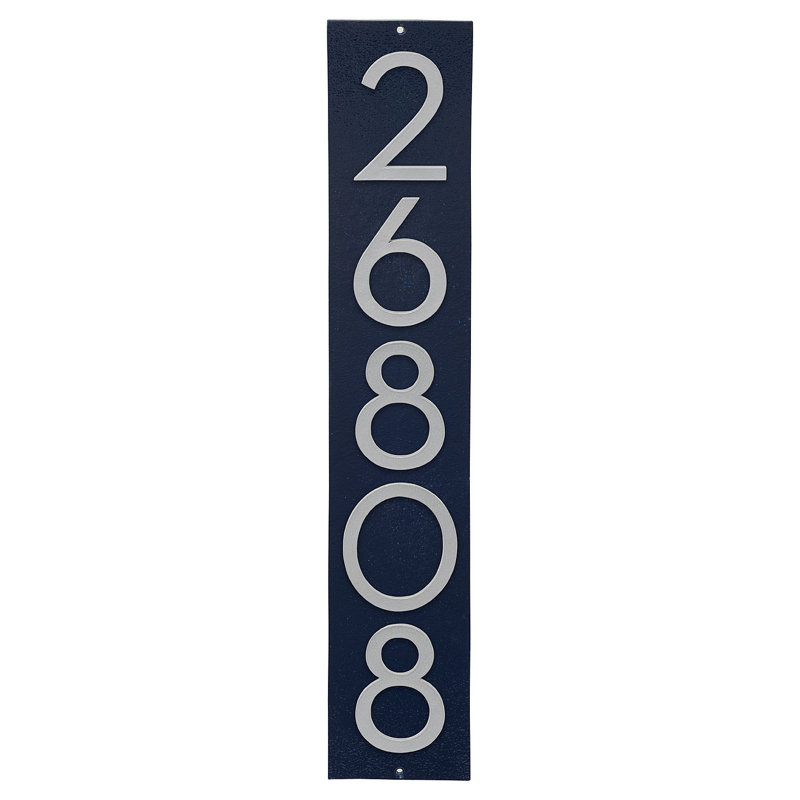Plaque d'adresse verticale flottante de 6 po, Marine / Argent, Oui