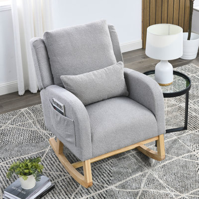 27.5" W High Back Armchair Rocker In Living Room With One Lumbar Pillow, Two Side Pockets, - Gently Rocking, Density Foam, Stylish Appearance, Stable Base For Smooth Elastic , Breathable ,