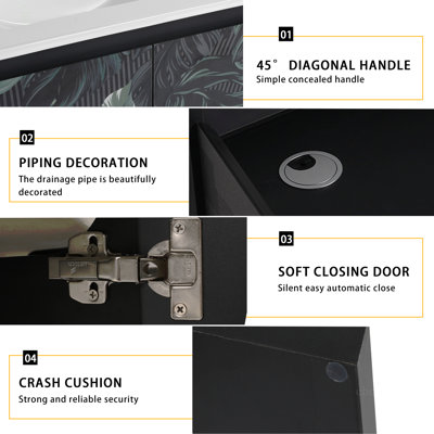 24'' Floating Wall-Mounted Bathroom Vanity With Ceramics Sink & Soft-Close Cabinet Door, KD-Package