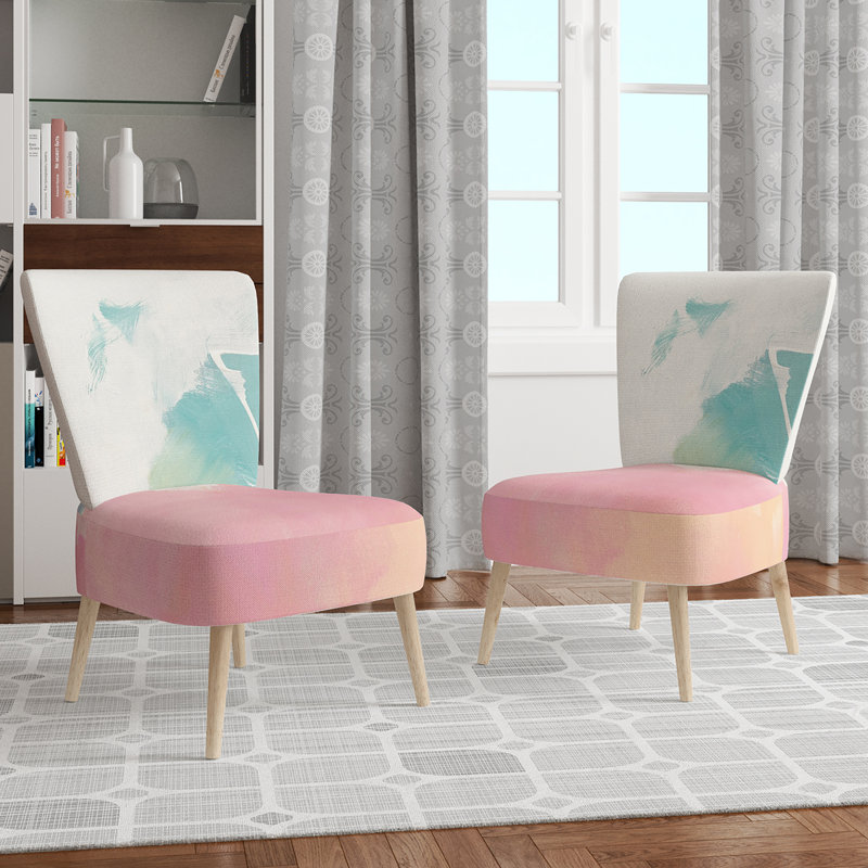 Upholstered Floral Side Chair - Modern floral Accent Chair, Abstract Pink Polyester Blend 9