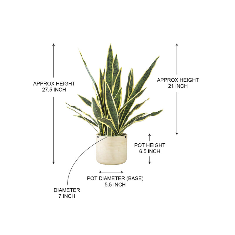  Lifelike Snake Plant In Planter, 7" Dia & 27.5" Tall