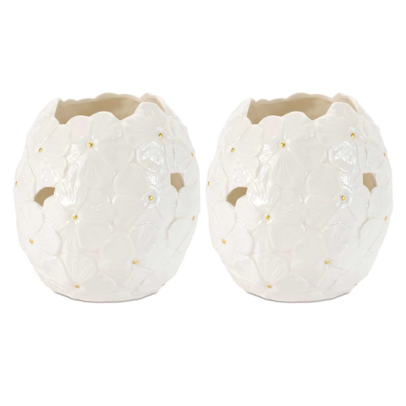 Vase blanc en céramique à motif floral (ensemble de 2), 5.85"