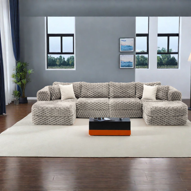Canapés modulaires réglables en velours, canapé modulaire gris avec repose-pieds mobiles pour salle familiale