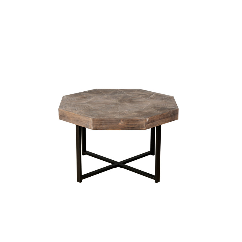 Table basse octogonale rétro avec pieds en métal, brun antique pour la décoration de la maison, Marron antique