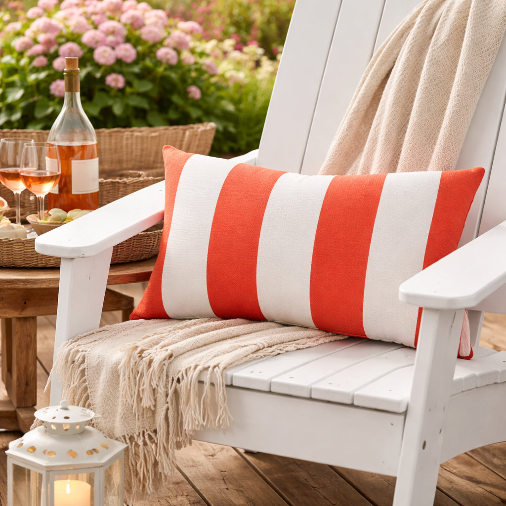 Amala 20" x 3" Sunbrella® Throw Pillow, Refuge Coral Striped Sunbrella®