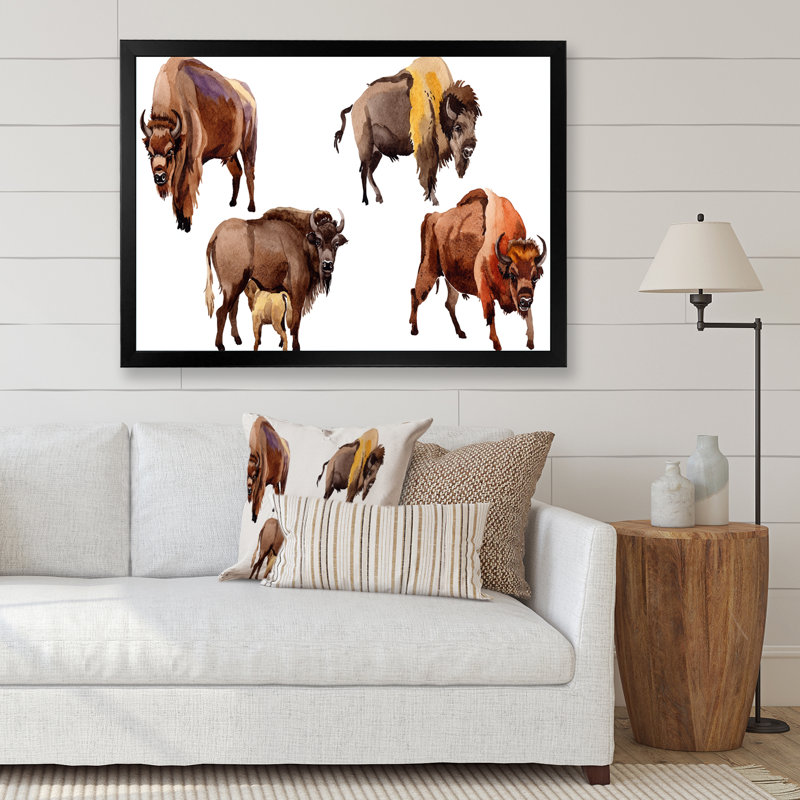 Bison exotique - Peinture sur toile, Cadre noir, H 25,5 po x l 33,5 po x P 1 po