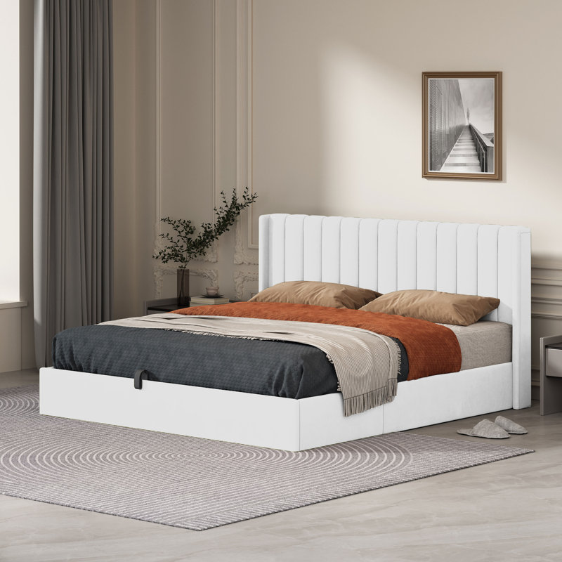 Lit plateforme avec rangement Daizia, Grand, Blanc