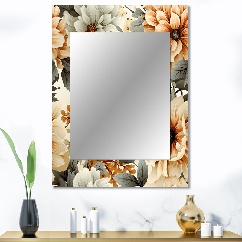 «Lollis Neutral Tones Essence Buttercup», motif floral - grand miroir mural floral, miroir décoratif floral, impression d'art en métal