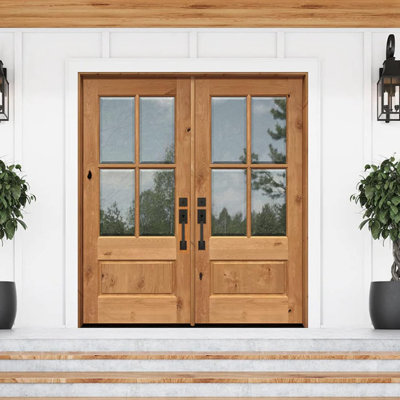 Iron Black Double Door Handle Set For Front Entry Door, Reversible For Left&Right Handed