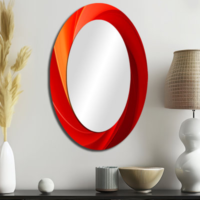 Red Perpetual Pulse Vortex III - Grand miroir mural ovale sur métal