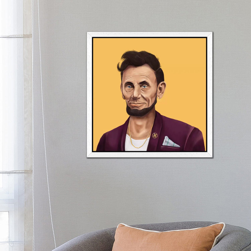 Abraham Lincoln by Amit Shimoni - Print on Canvas, 45.72 cm H x 45.72 cm W, White Framed