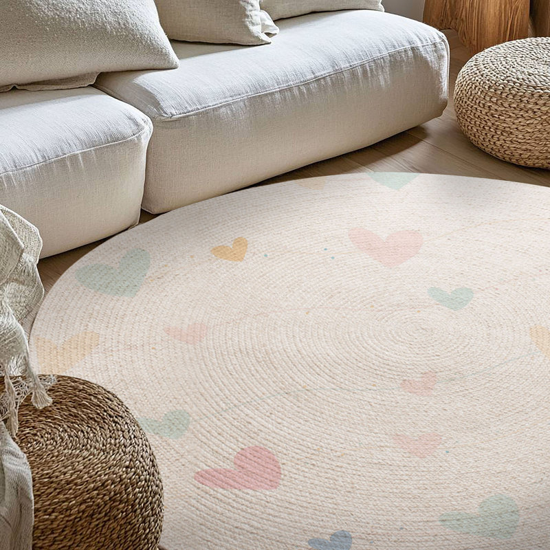 Tapis tressé Minimal Heart Design, Rond 5 pi