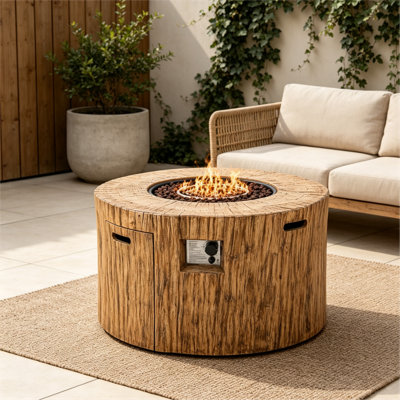 Fredirick Round Concrete Propane Fire Pit Table with Hidden Fuel Tank