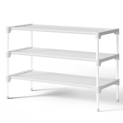 Shoe Rack - Non-Woven Shoe Rack Shelf, Shoe Organizer for Closet, Entryway, Garage & Corridor, Stackable Shoe Shelves, 27.5" Wide - 3 Tier, White