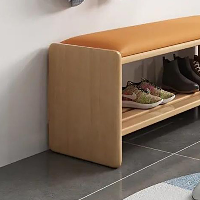 35.4in Shoe Change Stool Shoe Storage Bench, Orange/Natural Wood