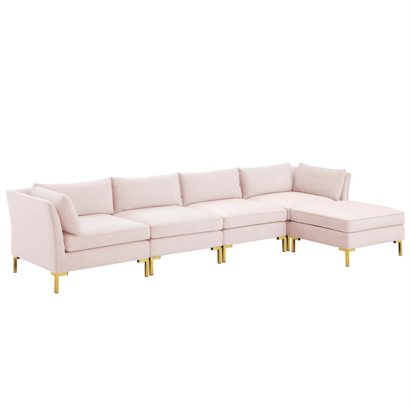 Canapé modulaire en velours performance 5 pièces Ardent, Rose