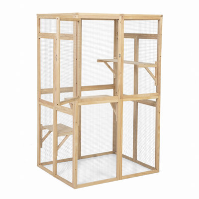 Catio en bois, enclos pour chat extérieur, maison pour chat avec plateformes, planche de soleil, hamac, porte, maisonnette pour chaton, 