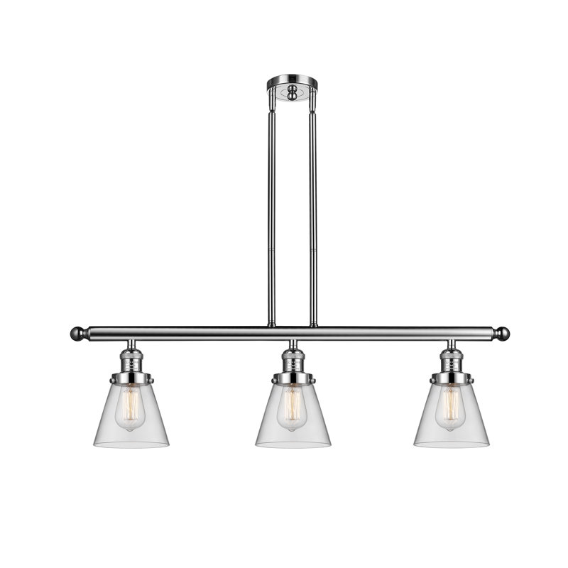 Luminaire suspendu pour îlot 3 lumières Cone, H 36 po x l 36 po x P 5 po, Transparent, Nickel poli