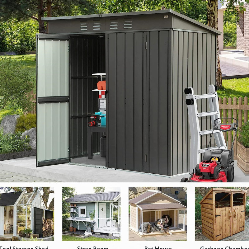 Backyard Metal Storage With Waterproof Roof - 6X4ft, Black Outdoor Shed Water-