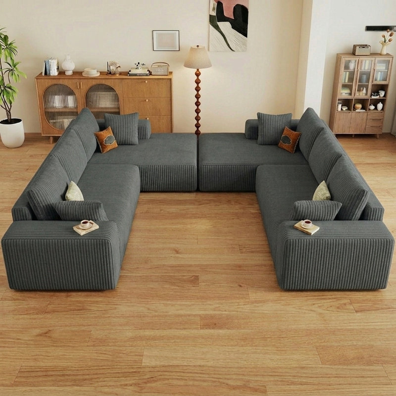 2 pièces Canapé modulaire en L 95 po en forme de L, canapé en velours côtelé avec coussins de siège profond, sans assemblage requis, gris foncé