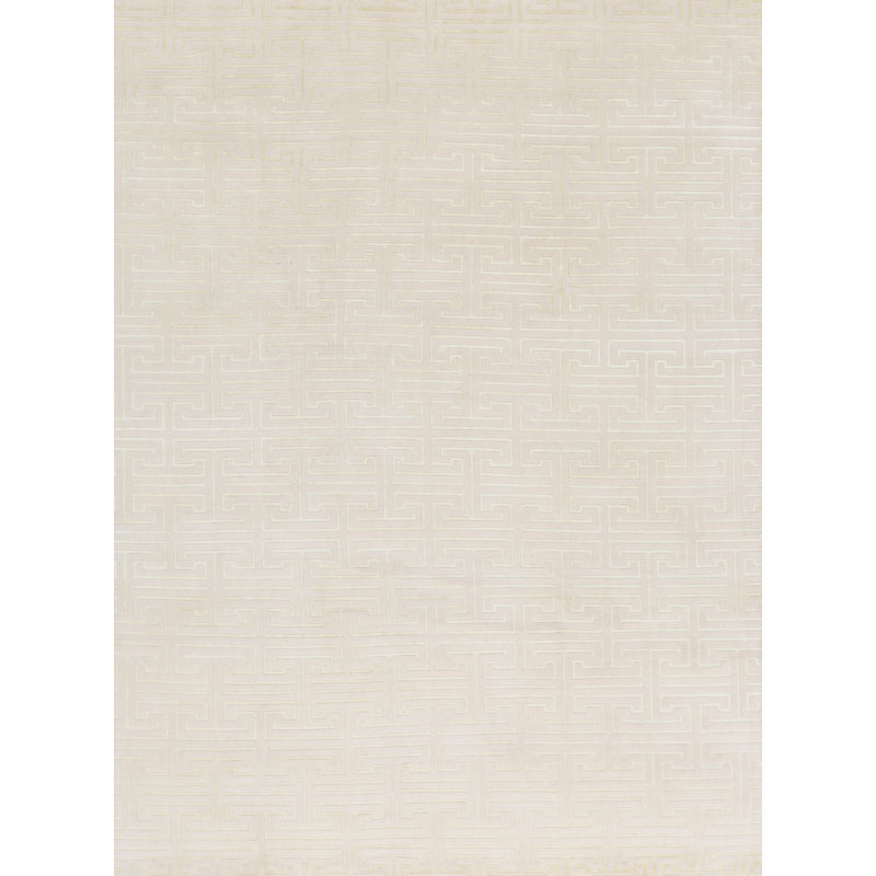 Tapis ivoire et vert clair de grande qualité noué à la main Windsom, Rectangle 2 pi x 3 pi