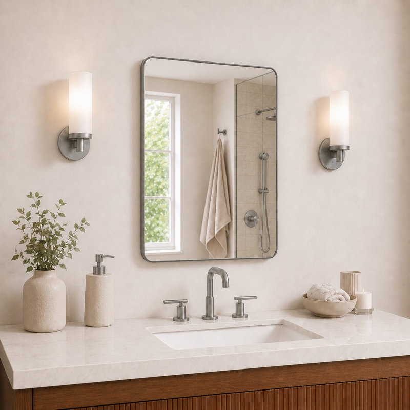 Leyat Modern Rectangle Metal Frame Wall Mirror for Bathroom, 30" x 36" , Gray