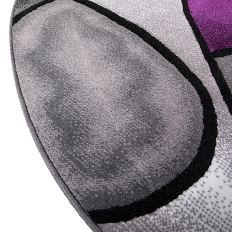 Round 7' Purple and Gray Abstract Synthetic Area Rug