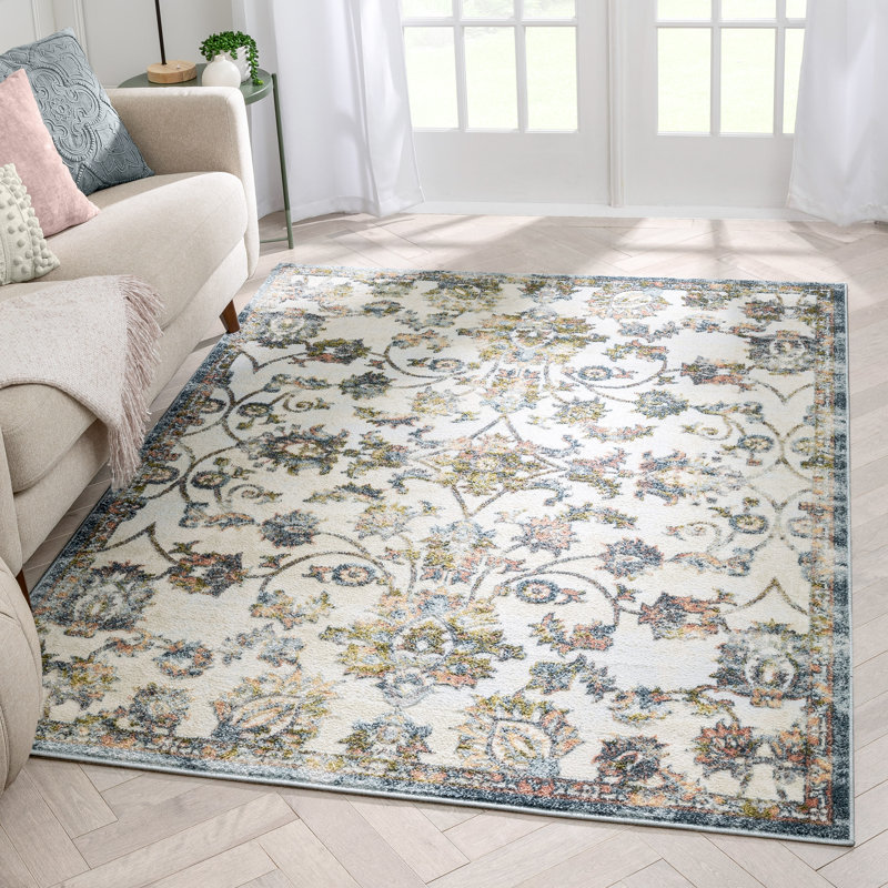 Tapis bleu / ivoire Esposito, Rectangle 9 pi 3 po x 12 pi 6 po