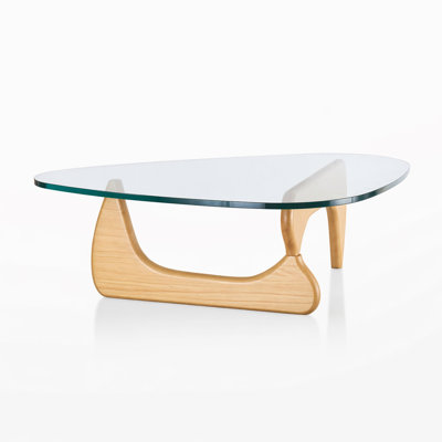 50.9 " Triangle Glass Top Coffee Table with Solid Wood Base and Thickened Tempered Glass – Modern Living Room Accent Table