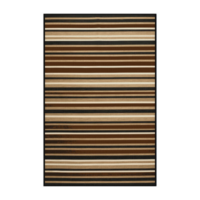 Washable Cognac Light Beige Striped Area Rug