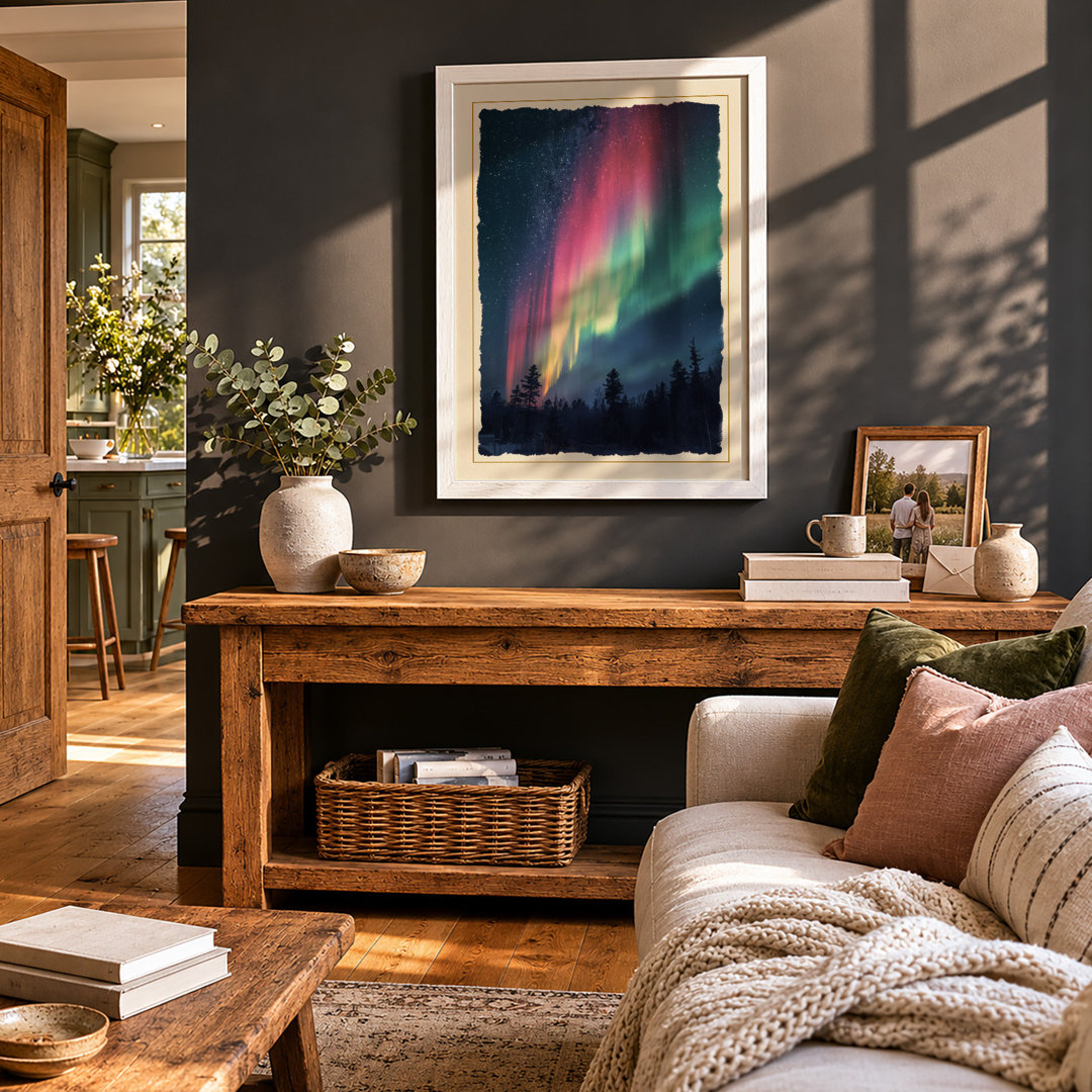 Aurora Borealis Forest Scandinavian - Framed Print