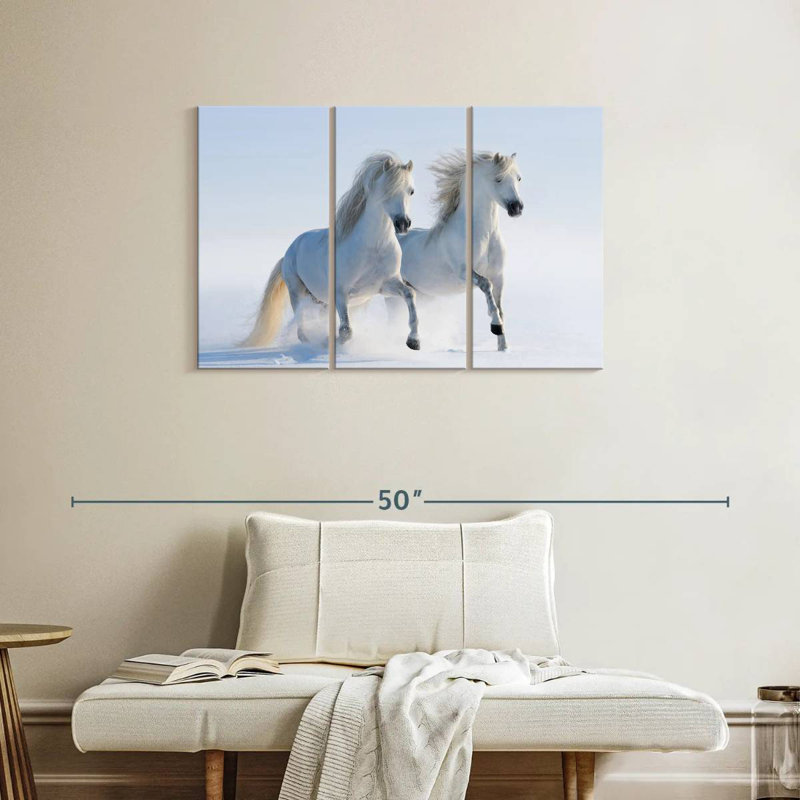 Chevaux blancs neige Brampt, H 24 po x l 38 po