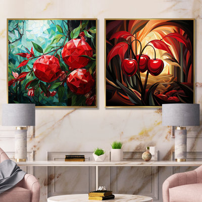 Summer Cherries Cubic Design I - Cherry Wall Decor Set Of 2