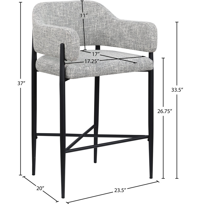 Tabouret de comptoir en tissu Sylas, Tissu en polyester gris