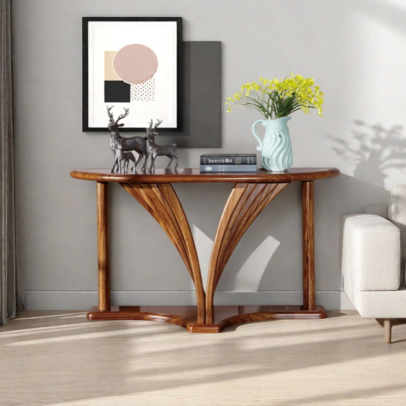 Semi-Circle Solid Wood Console Table, 33.07" H x 59.06" W x 17.72" D