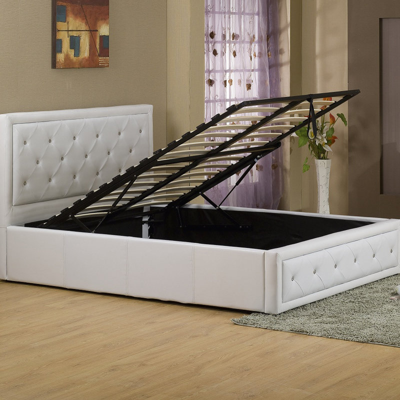 Dadur Upholstered Ottoman Storage Bed, White, Kingsize (5')	