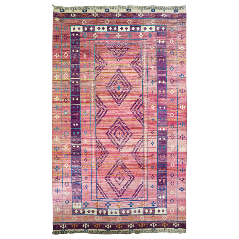 Tapis rose / mauve marocain unique 12 pi 4 po x 19 pi 7 po marocain