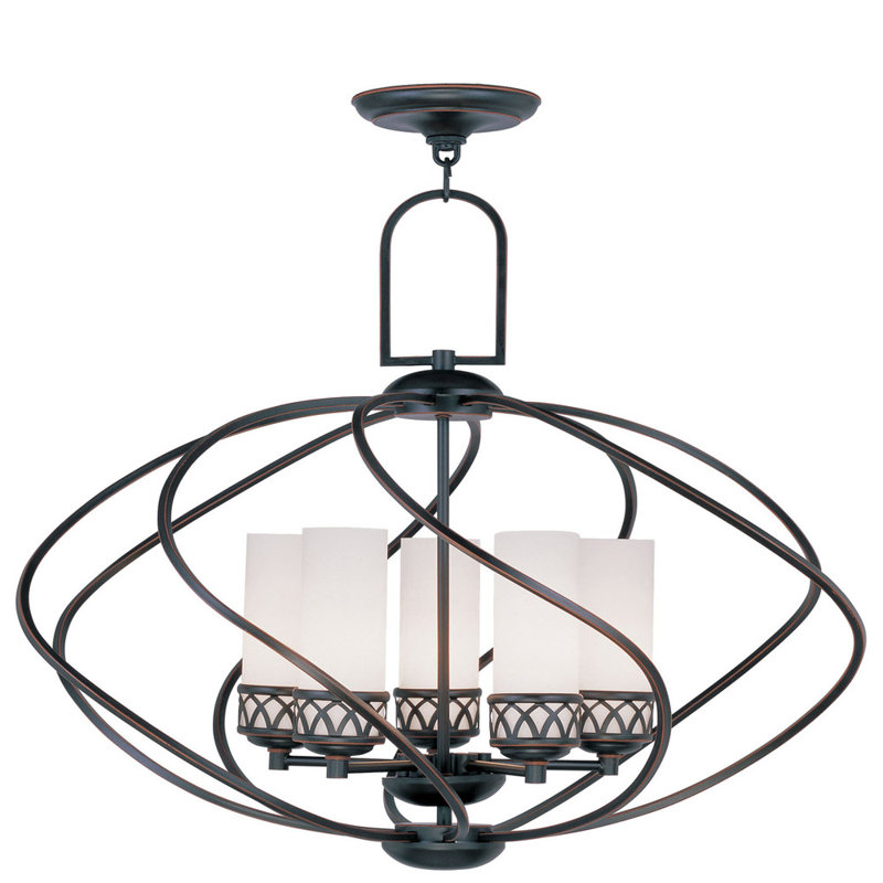 Lustre géométrique classique à 5 lumières Tayaba, H 27 po x l 17 po x P 27 po, Bronze vieilli